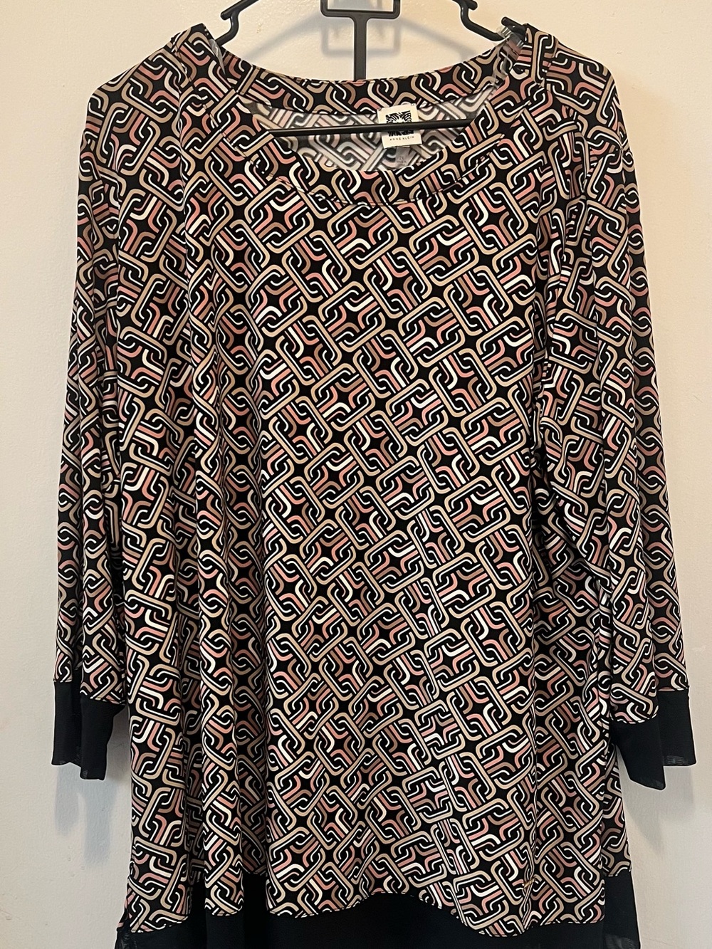 Anne Klein Black and Pink Geometric Long Sleeve Blouse